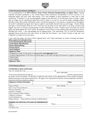 USTA Promotion Release and Waiver