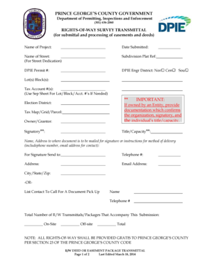 Right of Way Survey Transmittal Form - princegeorgescountymd