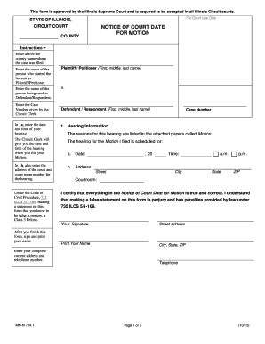 Illinois Notice of Court Date for Motion