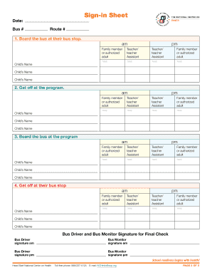Sign-in Sheet for School Bus
