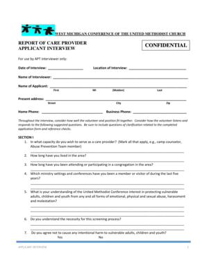 Interview score sheet - Care Provider Applicant Interview - umcamping