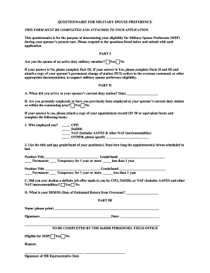 Military Spouse Preference Questionnaire