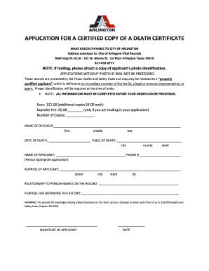 Application for Certified Copy of Death Certificate