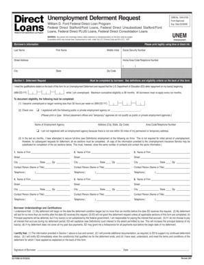 Unemployment Deferment Request Form