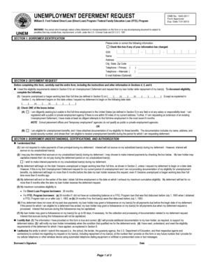 Unemployment Deferment Request Form