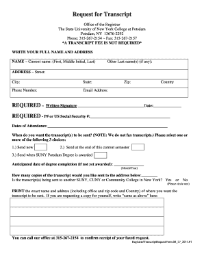Request for Transcript Form