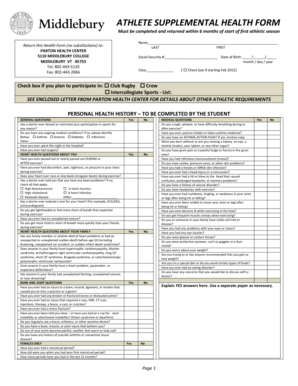 Athlete Supplemental Health Form