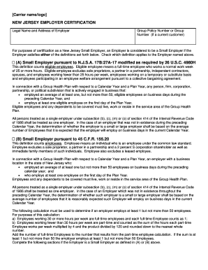 New Jersey Employer Certification Form