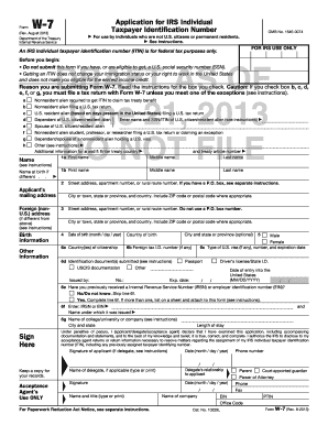 IRS Form W-7 Application for Taxpayer Identification Number