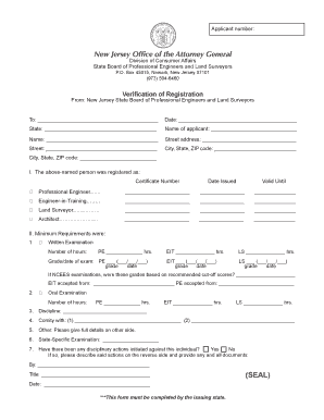 Verification of Registration for Engineers and Land Surveyors