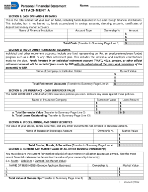 Small Business Certification Personal Financial Statement