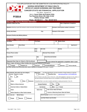 Georgia Cancer State Aid Financial Application