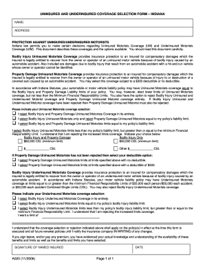 Indiana Uninsured Underinsured Motorist Coverage Form