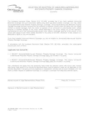 rejection uim um form letter response cov damage selection property planning