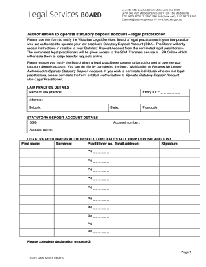 Authorisation to Operate Statutory Deposit Account