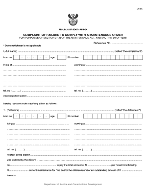 Complaint of Failure to Comply with a Maintenance Order