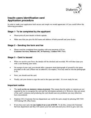 Insulin Users Identification Card Application Form