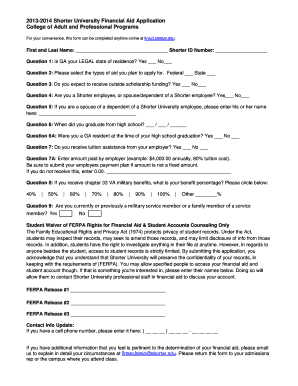 Shorter University Financial Aid Application