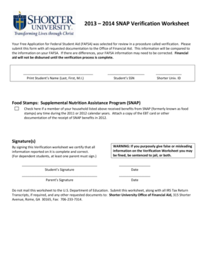 SNAP Verification Worksheet
