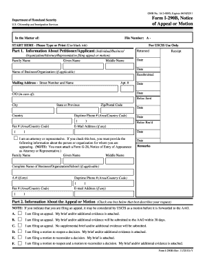 USCIS Form I-290B Appeal or Motion