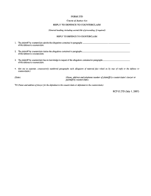 Reply to Defence to Counterclaim Form 27D