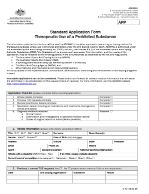 Standard Application Form for Therapeutic Use of Prohibited Substance