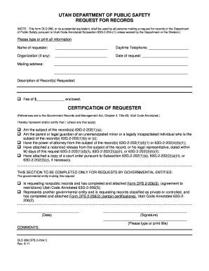 Utah Department of Public Safety Records Request Form