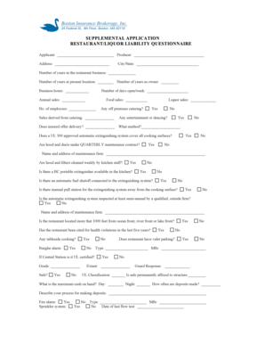 Restaurant Liquor Liability Questionnaire