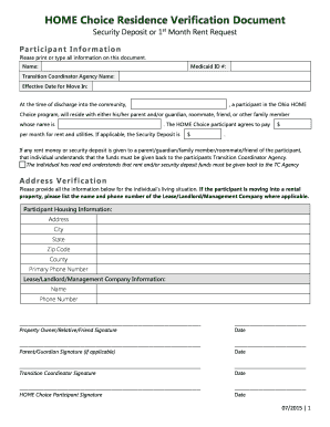 Ohio HOME Choice Residence Verification Document