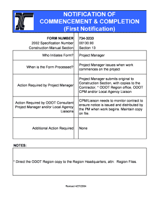Notification of Commencement & Completion Form 734-3233