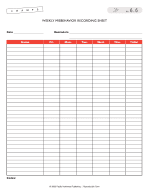 Weekly Misbehavior Recording Sheet