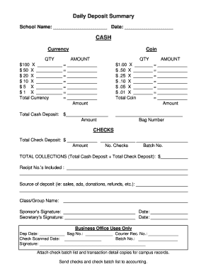 Daily Deposit Summary Form