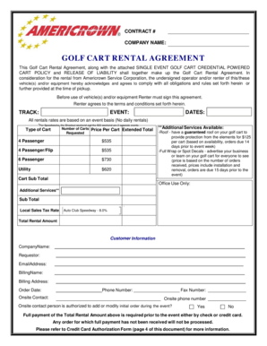 Golf Cart Rental Agreement