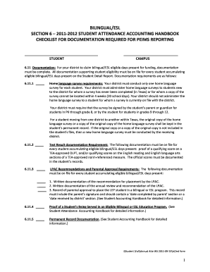 Bilingual/ESL Student Attendance Accounting Form