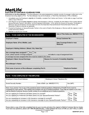 Group Term Life Insurance Portability Form