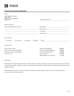 Finance Lease Insurance Application