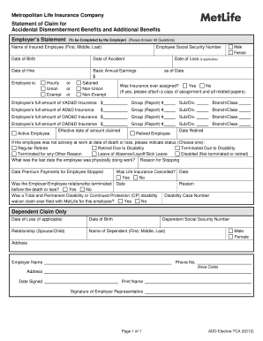 MetLife Accidental Dismemberment Claim Form