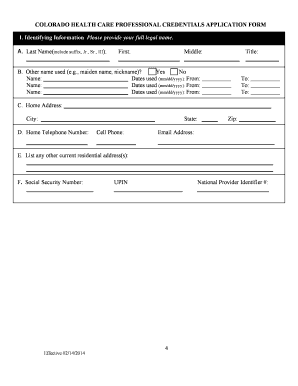 Colorado Health Care Professional Credentials Application