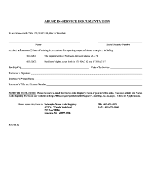 Nebraska Abuse In-Service Documentation