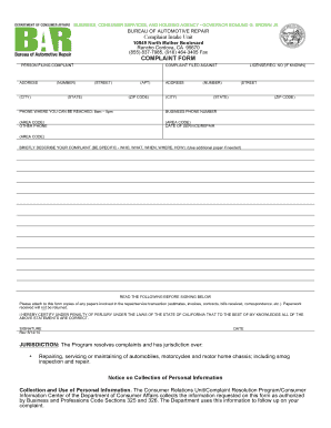 California Automotive Repair Complaint Form