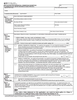 Texas Residential Homestead Exemption Application