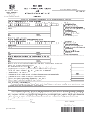 Delaware Realty Transfer Tax Return Form 5402