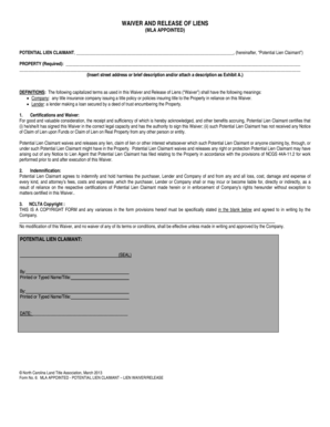 Waiver and Release of Liens