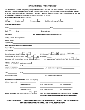 US Army Separation Order Information Sheet