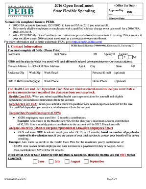 Oregon State Flexible Spending Account Enrollment Form