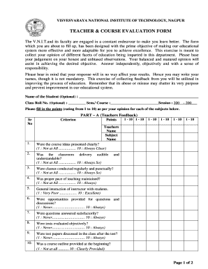 Teacher and Course Evaluation Form