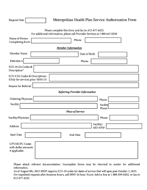 Metropolitan Health Plan Service Authorization Form