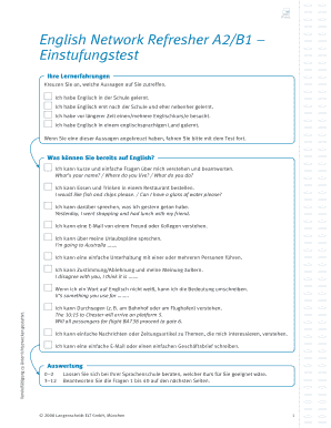 English Network Refresher A2/B1 – Einstufungstest