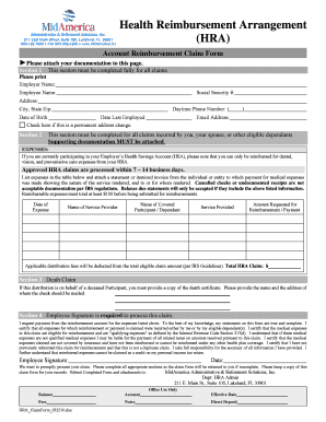 Health Reimbursement Arrangement Claim Form