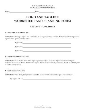 Teen Entrepreneur Logo and Tagline Worksheet